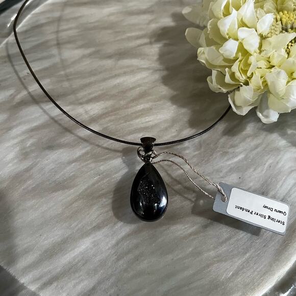 NEW Starborn Jewels Quartz Druzy Dragon Teardrop Sterling Silver Pendant 90s NWT - Picture 7 of 13